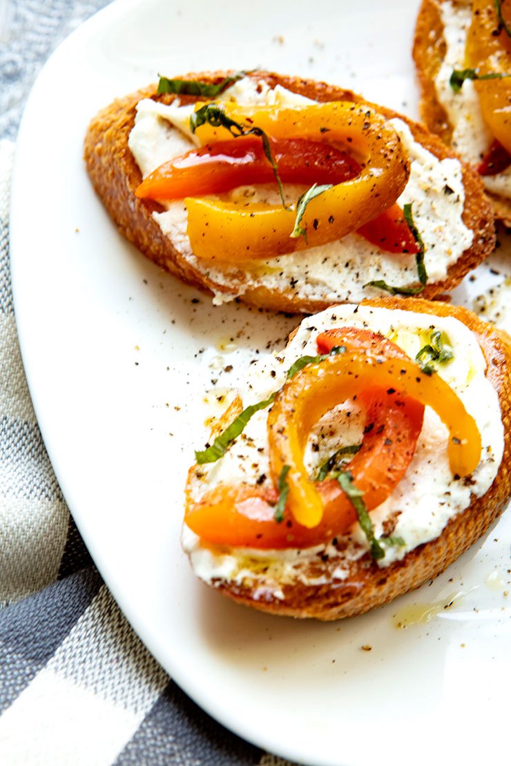 Bruschetta with Roasted Peppers & Goat Cheese